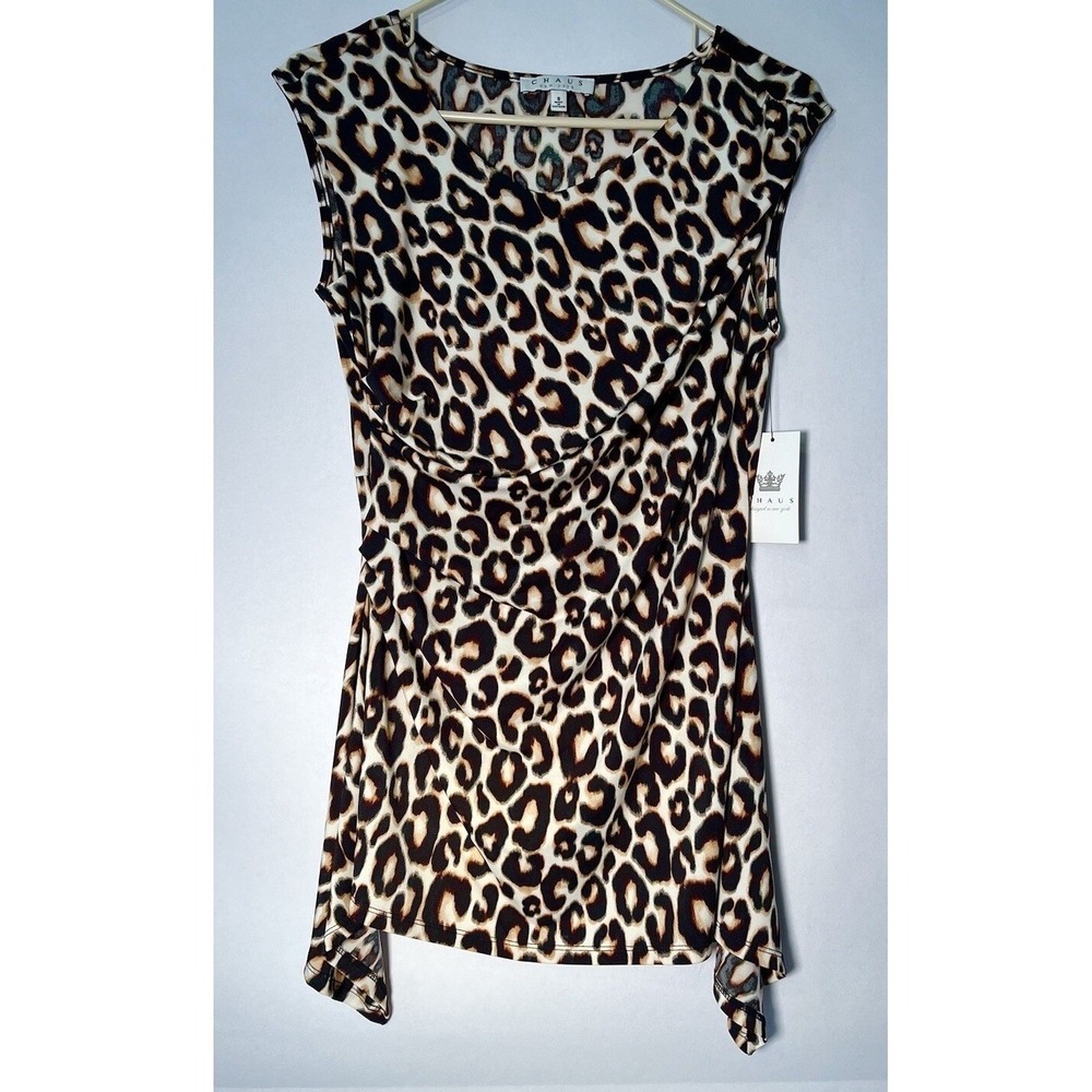 Chaus New York Leopard Print Sleeveless Draped Cowl Neck Top NWT Small 139624